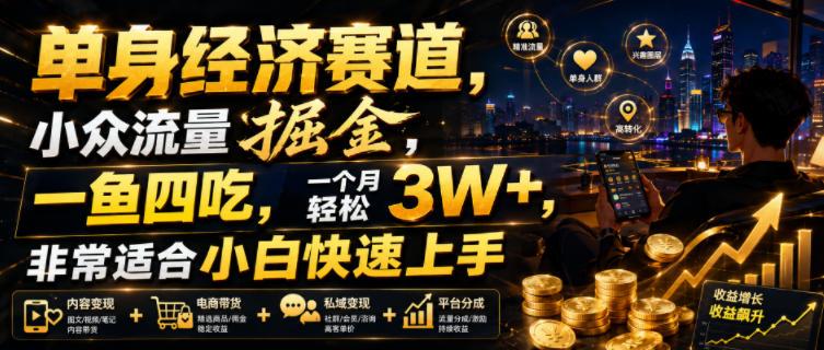 单身经济赛道，小众流量掘金，一鱼四吃，一个月轻松3W+，非常适合小白快速上手【揭秘】 图1