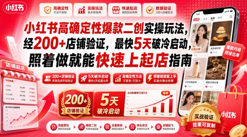 小红书高确定性爆款二创实操玩法，经200+店铺验证，最快5天破冷启动，照着做就能快速上起店指南 图1