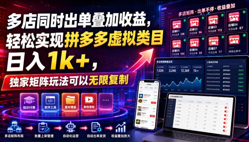 多店同时出单叠加收益,轻松实现拼多多虚拟类目日入1k+,独家矩阵玩法可以无限复制【揭秘】 图1