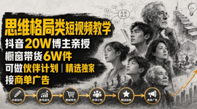 人性思维格局类短视频教学,抖音20W博主亲授,橱窗带货6W件,可做伙伴计划、精选独家、接商单广告 图1