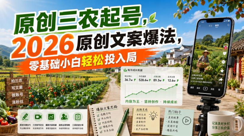 原创三农起号，2026原创文案爆法，零基础小白轻松投入局 图1