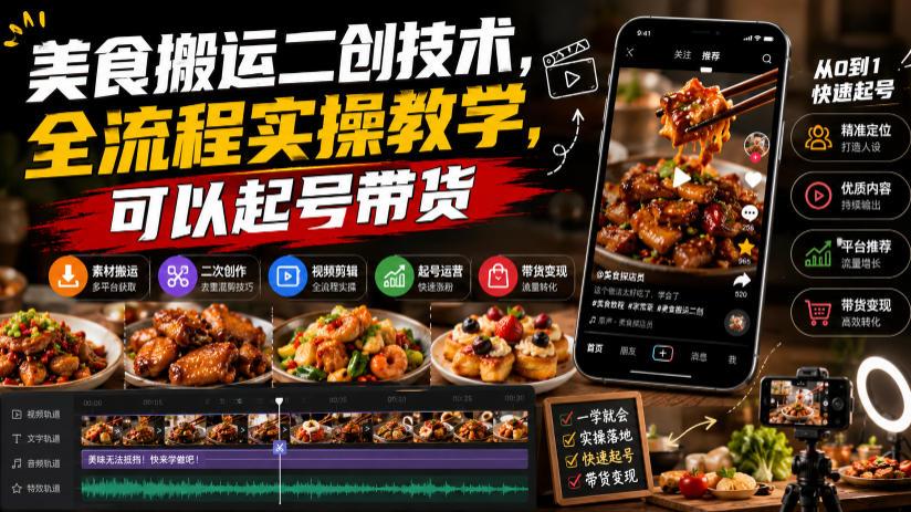 美食搬运二创技术,全流程实操教学,可以起号带货 图1