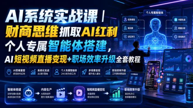 AI系统实战课|财商思维抓取AI红利|个人专属智能体搭建,AI短视频直播变现+职场效率升级全套教程 图1
