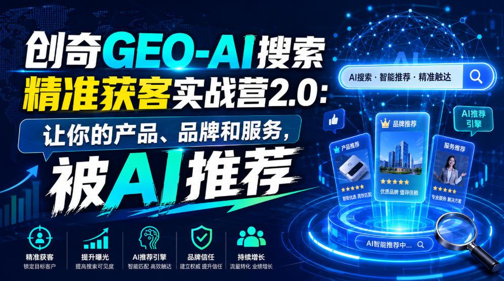 创奇GEO-AI搜索精准获客实战营2.0:让你的产品、品牌和服务,被AI推荐 图1