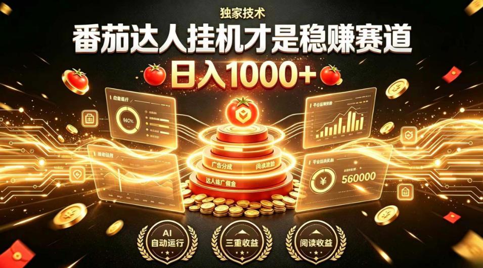 别再瞎找副业！番茄达人挂G才是稳賺赛道，日入1000+，全程傻瓜式操作，可矩阵放大【揭秘】 图1