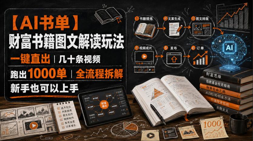 【AI书单】财富书籍图文解读玩法,一键直出,几十条视频,跑出1000单,全流程拆解,新手也可以上手 图1