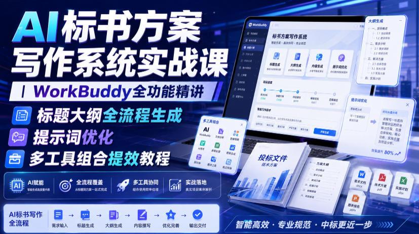 AI标书方案写作系统实战课|WorkBuddy全功能精讲・标题大纲全流程生成・提示词优化・多工具组合提效教程 图1