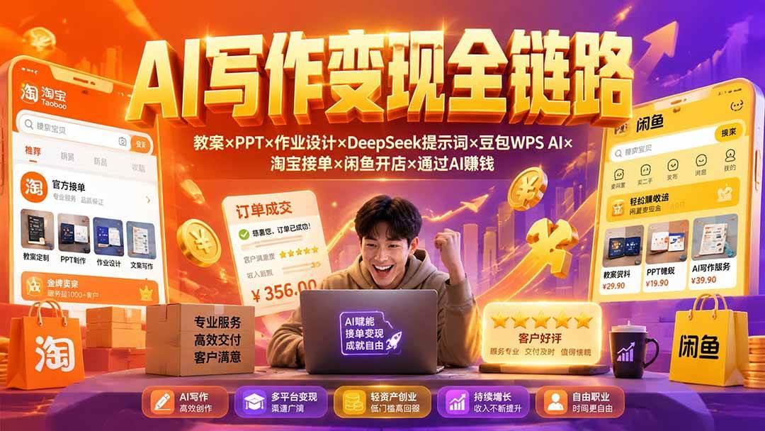 2026AI写作变现全链路：教案×PPT×作业设计×DeepSeek提示词×豆包WPS AI×淘宝接单×闲鱼开店×通过AI賺钱 图1