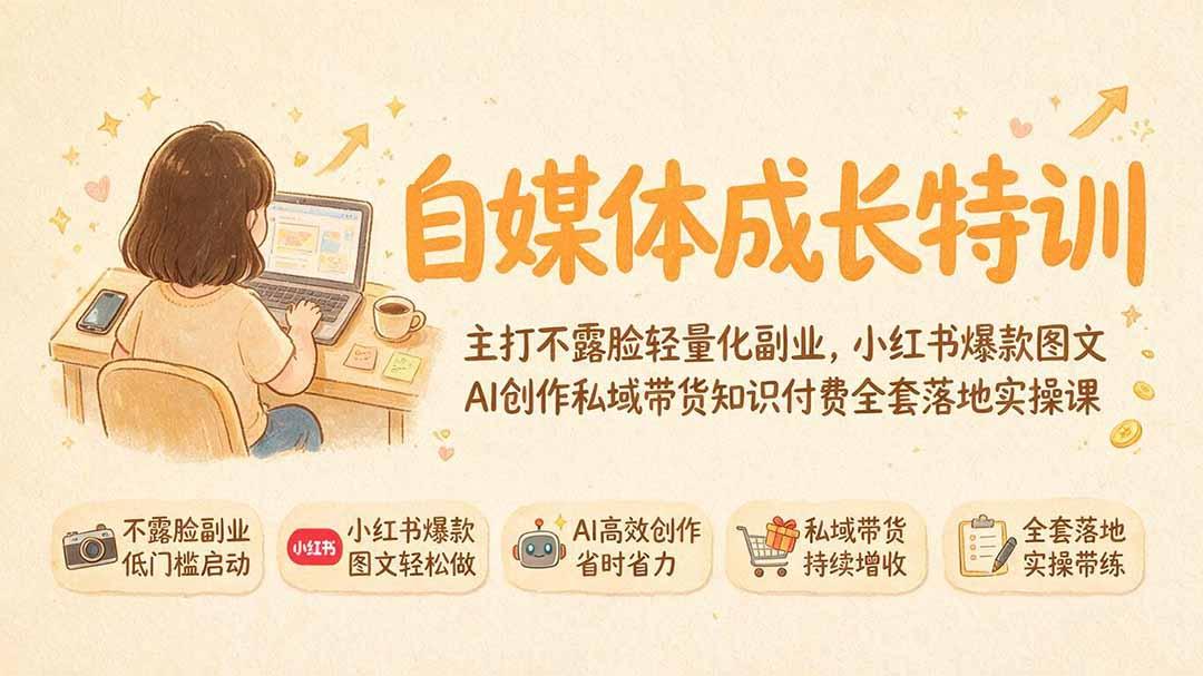 自媒体成长特训｜主打不露脸轻量化副业，小红书爆款图文AI创作私域带货知识付费全套落地实操课 图1