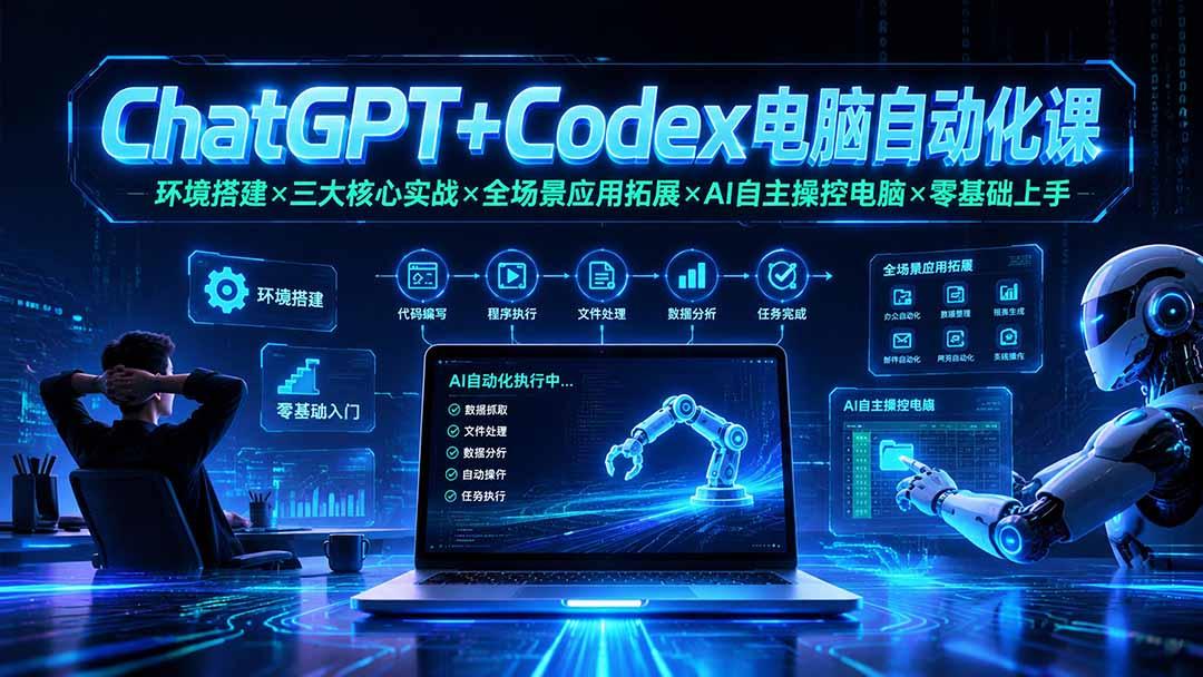 ChatGPT+Codex电脑自动化课：环境搭建×三大核心实战×全场景应用拓展×AI自主操控电脑×零基础上手 图1