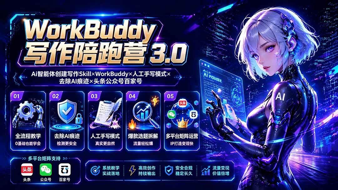WorkBuddy写作陪跑营3.0-更新：Ai智能体创建写作Skill×WorkBuddy×人工手写模式×去除AI痕迹×头条公众号百家号 图1