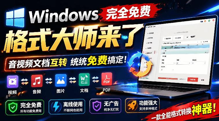 Windows完全免费格式大师来了,音视频文档互转统统免费搞定!免费无广,离线使用格式大师 图1