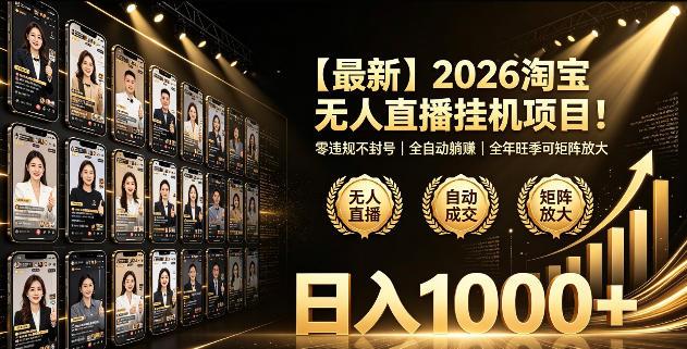 2026淘宝无人直播挂播项目!零违规不封号,全自动躺賺,全年旺季可矩阵放大,日入1000+【揭秘】 图1