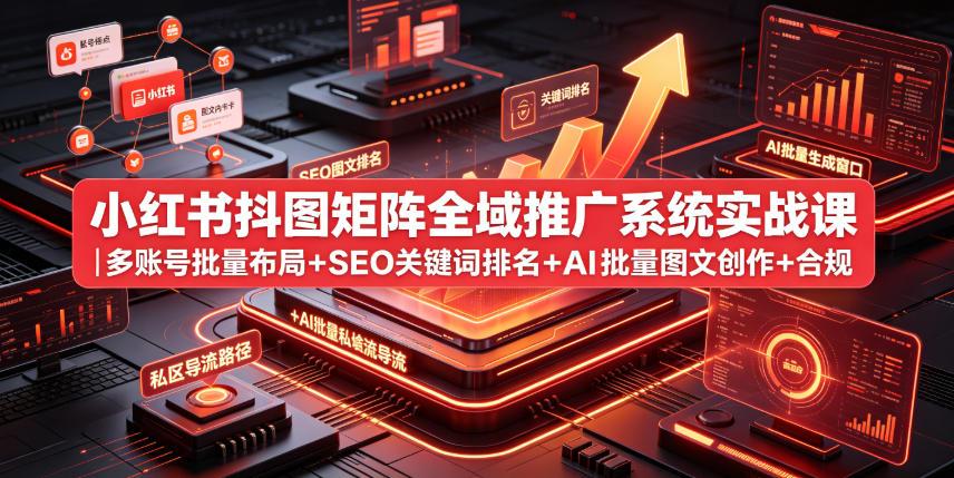 小红书抖图矩阵全域推广系统实战课|多账号批量布局+SEO关键词排名+AI批量图文创作+合规私域导流完整落地教程 图1