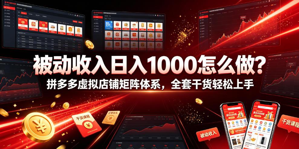 被动收入日入1000怎么做?拼多多虚拟店铺矩阵体系,全套干货轻松上手【揭秘】 图1