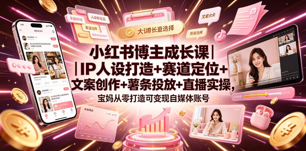 小红书博主成长课|IP人设打造+赛道定位+文案创作+薯条投放+直播实操,宝妈从零打造可变现自媒体账号 图1
