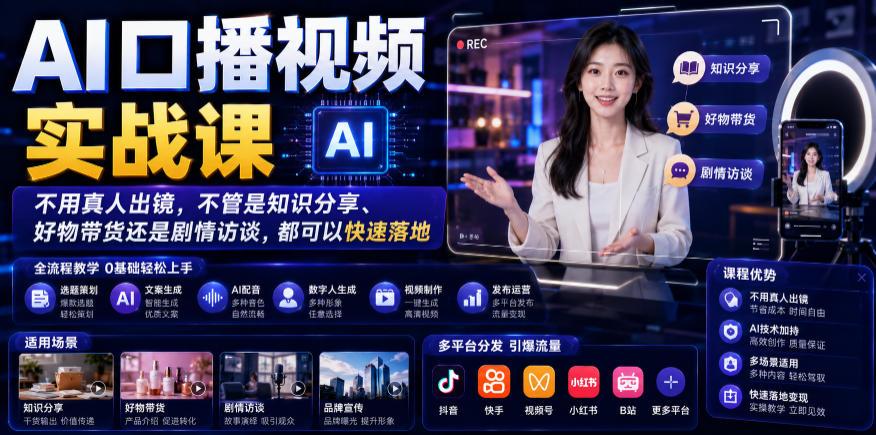 AI口播视频实战课,不用真人出镜,不管是知识分享、好物带货还是剧情访谈,都可以快速落地 图1