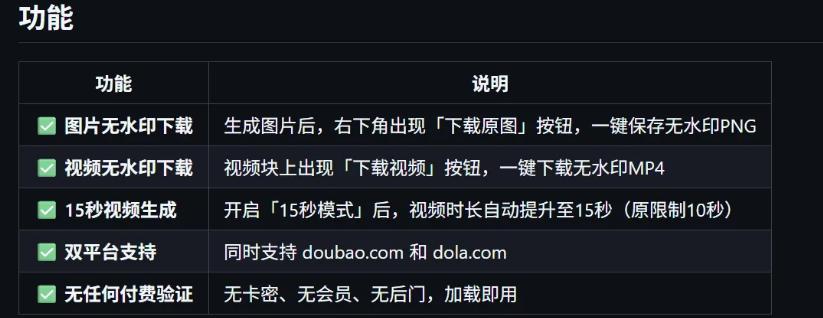 豆包生成15秒视频——浏览器插件，开源免费，纯净无验证，无需任何激活码 图2