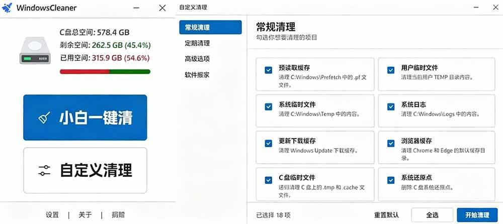 Github收获 4K stars!免费C盘清理神器,轻松腾出几十G空间,支持C盘迁移 Windows Cleaner 图4