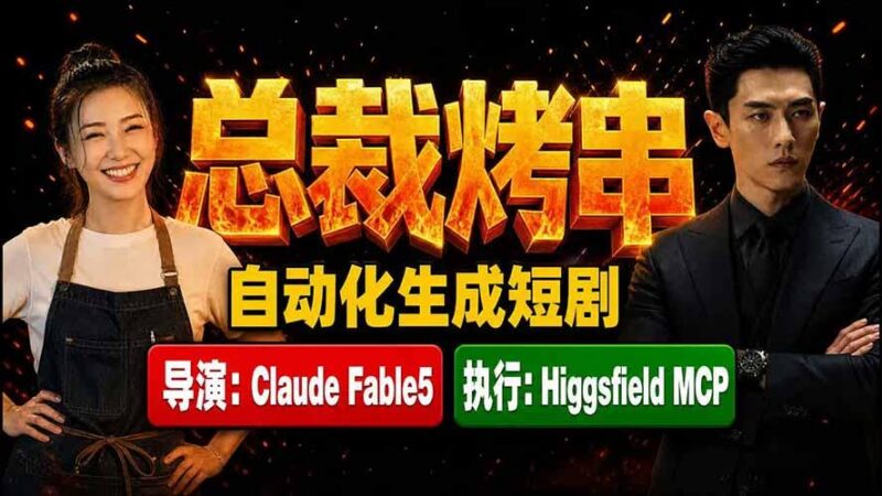 《总裁烤串》真人短剧全自动诞生!Claude Fable5 当导演,Higgsfield MCP 执行!-三零资源