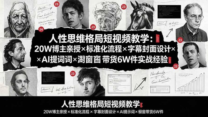 人性思维格局短视频教学:20W博主亲授×标准化流程×字幕封面设计×AI提示词×橱窗带货6W件实战经验-三零资源