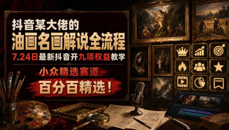 抖音某大佬的油画名画解说全流程,7.24日最新抖音开九项权益教学,小众精选赛道,百分百精选! 三零资源-三零资源