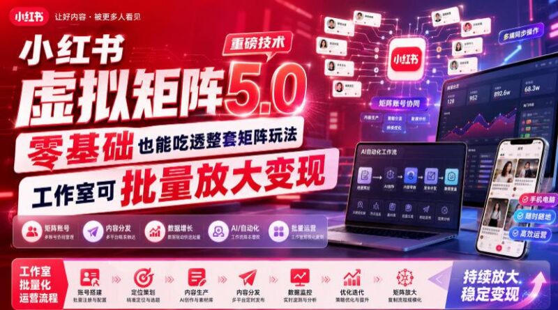 小红书虚拟矩阵5.0重磅技术，零基础也能吃透整套矩阵玩法，工作室可批量放大变现-三零资源