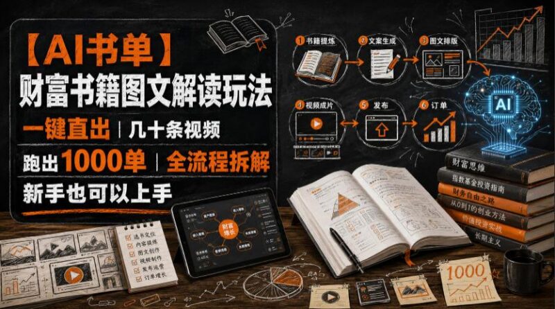 【AI书单】财富书籍图文解读玩法,一键直出,几十条视频,跑出1000单,全流程拆解,新手也可以上手 三零资源-三零资源