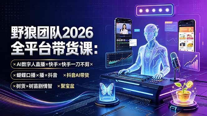 野狼团队2026全平台带货课-7月：AI数字人直播×快手一刀不剪×蝴蝶口播×抖音AI带货×树苗剧情智剪×聚宝盆 三零资源-三零资源