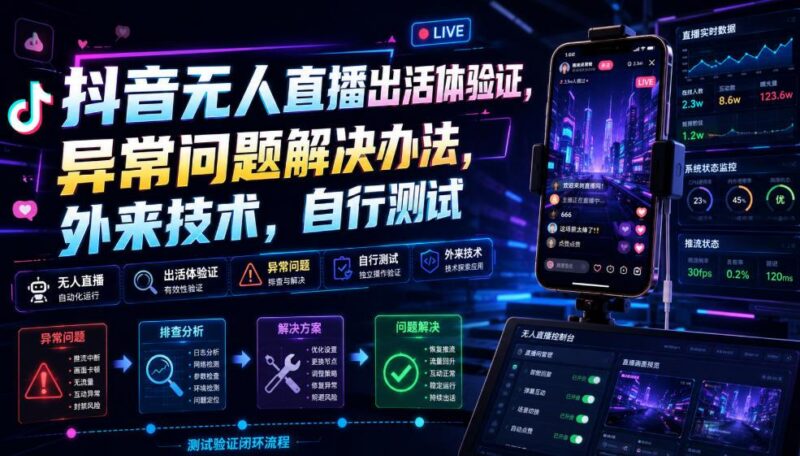 抖音无人直播出活体验证，异常问题解决办法，外来技术，自行测试-三零资源