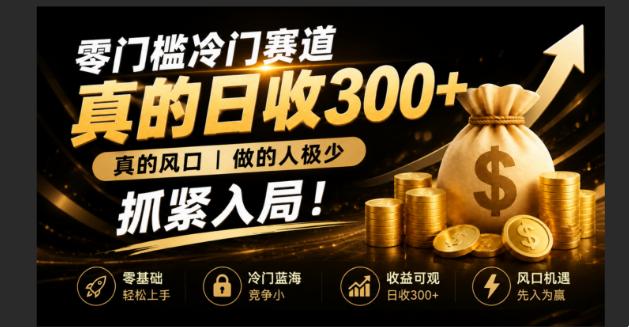 零成本冷门赛道，真的日300+真风口，做得人极少！赶紧入局，超级简单！-三零资源