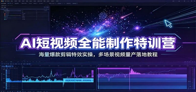 AI短视频全能制作特训营：海量爆款剪辑特效实操，多场景视频量产落地教程-三零资源