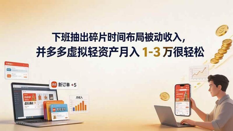 下班抽出碎片时间布局被动收入，拼多多虚拟轻资产月入 1-3 万很轻松-三零资源