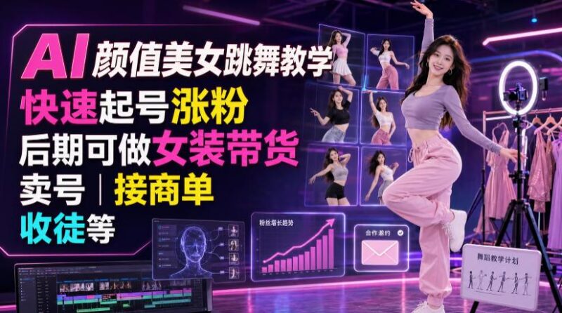 AI颜值美女跳舞教学，快速起号涨粉，后期可做女装带货，卖号，接商单，收徒等-三零资源