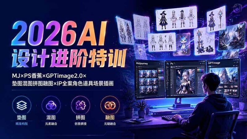 2026AI设计进阶特训：MJ×PS香蕉×GPTimage2.0×垫图混图拼图融图×IP全案角色道具场景插画-三零资源
