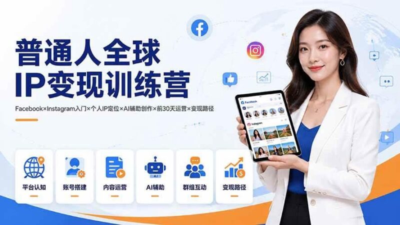 普通人全球IP变现训练营：Facebook×Instagram入门×个人IP定位×AI辅助创作×前30天运营×变现路径-三零资源