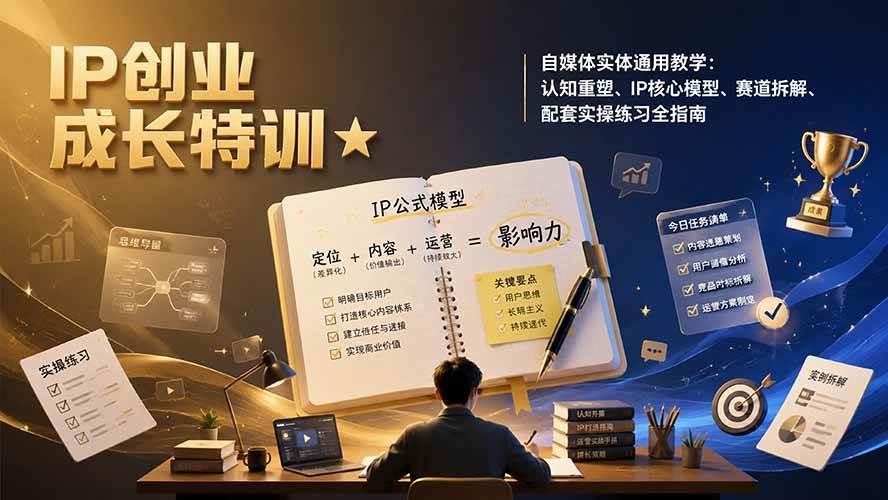 IP创业成长特训★自媒体实体通用教学：认知重塑、IP核心模型、赛道拆解、配套实操练习全指南
