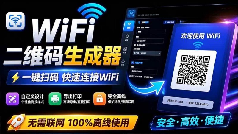 完全离线使用！WiFi二维码生成器，一键扫码快速连接WiFi，支持自定义风格导出 WiFi二维码生成器-三零资源