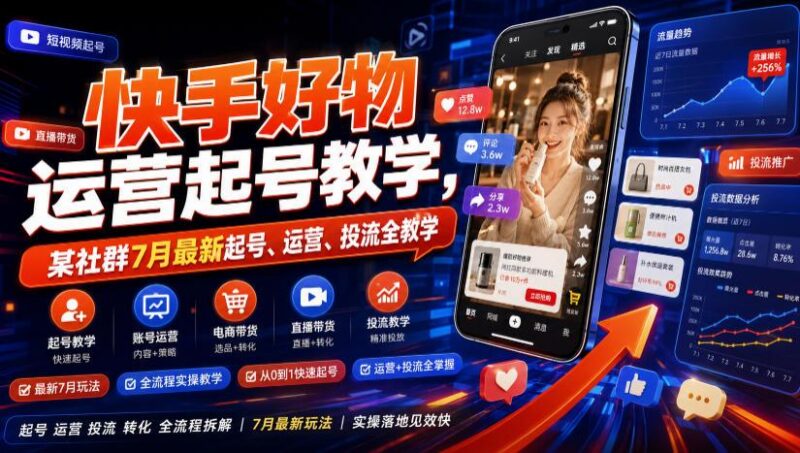 快手好物运营起号教学，某社群7月最新起号、运营、投流全教学-三零资源