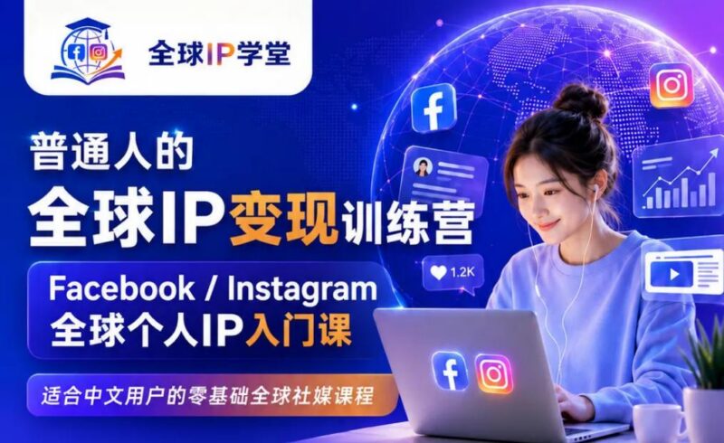 普通人的全球IP变现训练营，Facebook/Instagram全球个人IP入门课，零基础全球社媒课程-三零资源
