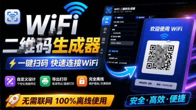 完全离线使用！WiFi二维码生成器，一键扫码快速连接WiFi，支持自定义风格导出WiFi二维码生成器-三零资源
