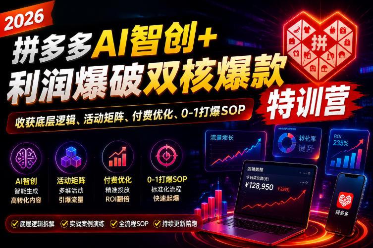 2026拼多多AI智创+利润爆破双核爆款特训营，收获底层逻辑、活动矩阵、付费优化、0-1打爆SOP(更新0727)-三零资源