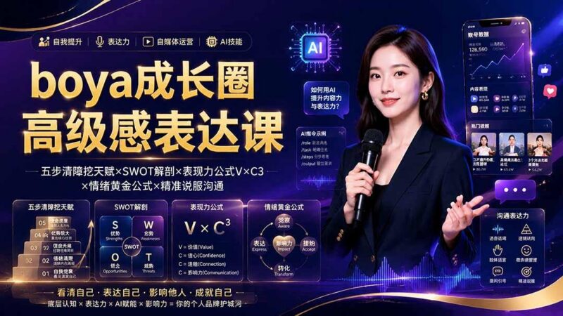 boya成长圈｜内心成长高级表达AI自媒体三合一，消解内耗挖掘天赋，镜头沟通AI指令短视频全流程教学-三零资源