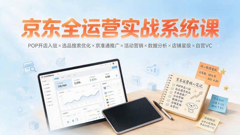 京东全运营实战系统课：POP开店入驻×选品搜索优化×京准通推广×活动营销×数据分析×店铺星级×自营VC-三零资源
