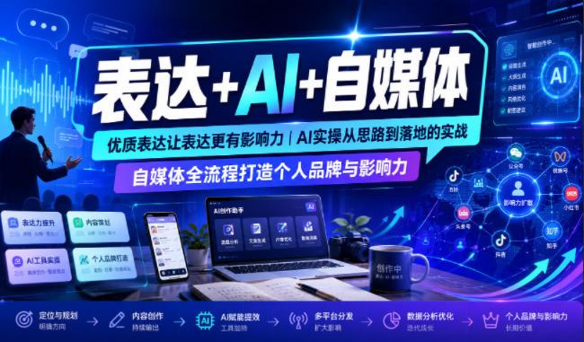 表达+AI+自媒体，优质表达让表达更有影响力|AI实操从思路到落地的实战|自媒体全流程打造个人品牌与影响力 三零资源-三零资源