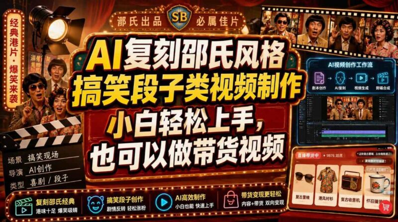 AI复刻邵氏风格搞笑段子类视频制作，小白轻松上手，也可以做带货视频 三零资源-三零资源