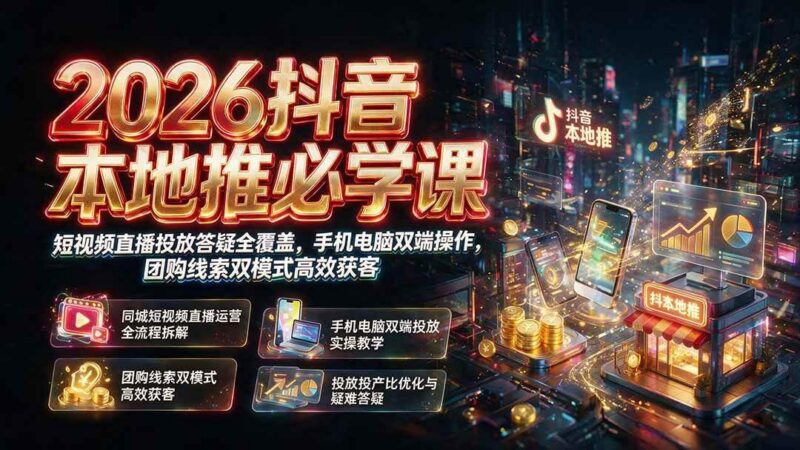 2026抖音本地推必学课|短视频直播投放答疑全覆盖,手机电脑双端操作,团购线索双模式高效获客 三零资源-三零资源