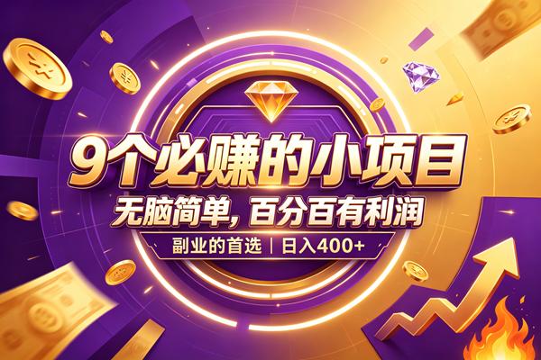 9个必赚的小项目，无脑简单，百分百有利润，副业的首选，日入500+ 三零资源-三零资源