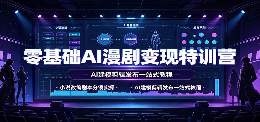 零基础AI漫剧变现特训营:小说改编剧本分镜实操,AI建模剪辑发布一站式教程