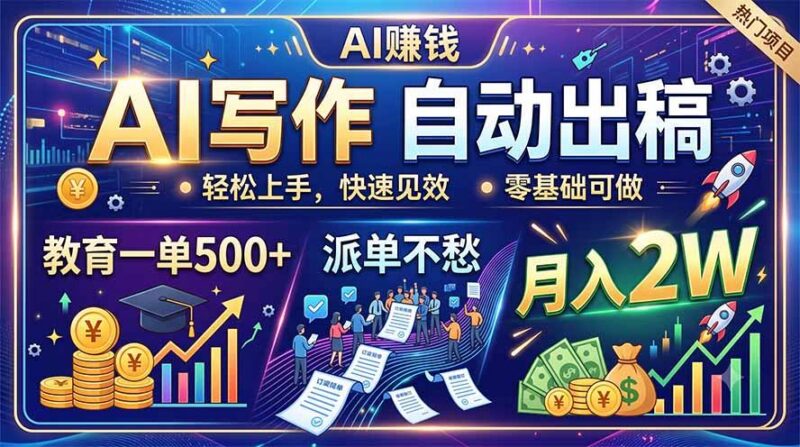 AI写作自动出稿,教育一单500+,派单不愁,月入2W 三零资源-三零资源